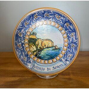 Vintage Italian Ceramic Wall Art Plate Sicily  Coast Signed Scucca